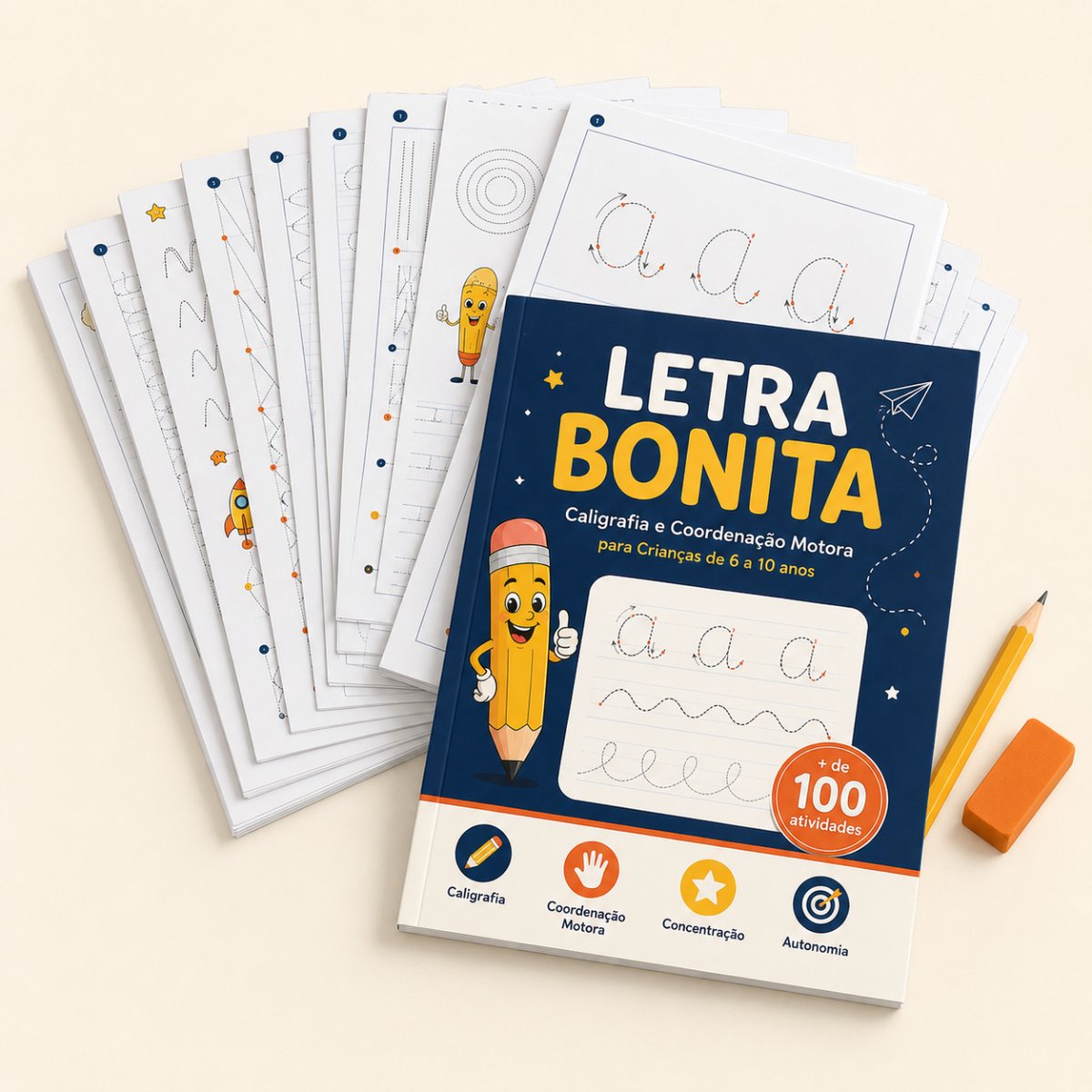 Capa do Kit Letra Bonita Essencial com folhas de traçado e coordenação motora